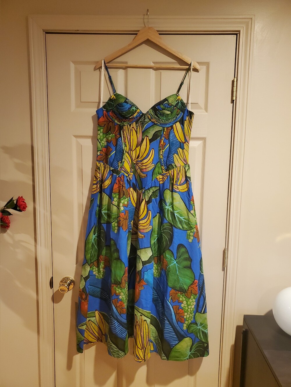 NWT FARM Rio Blue Banana Grapes 3D Bodice Sleeveless Maxi Dress Size Large - Picture 5 of 13